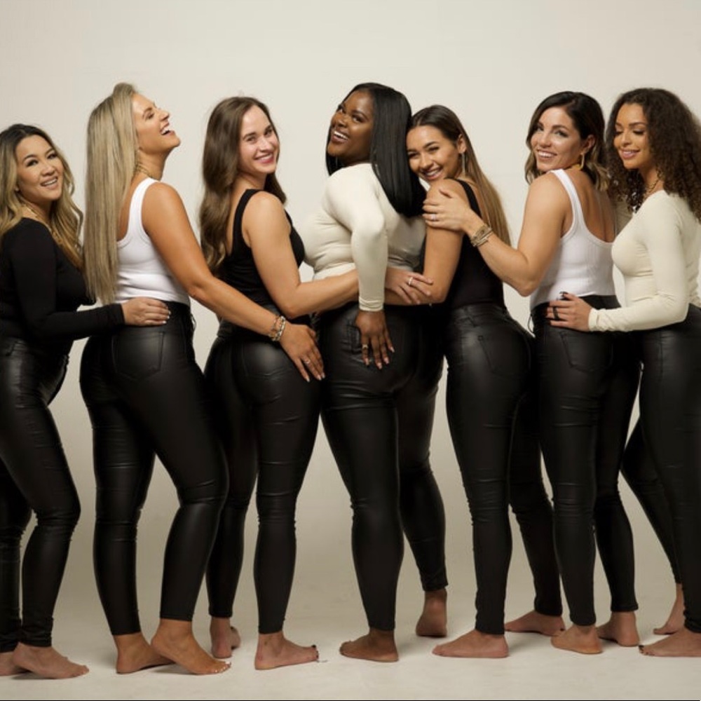 new black  stretchy faux
leather pants & camel color get 2 pair for price of one